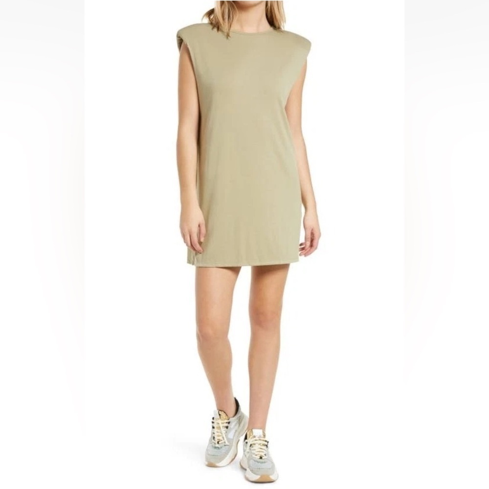 NWT 4TH & RECKLESS Sz S Gabriella Shoulder Pad Sleeveless T-shirt Dress In Sage